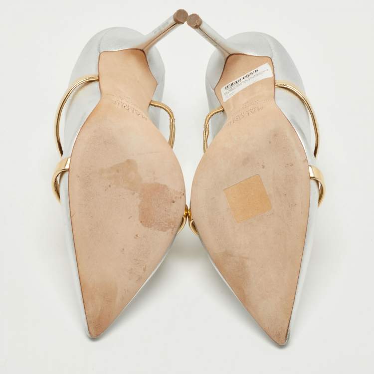Pre Owned Malone Souliers Silver/Gold Leather Maureen Pumps Size 38