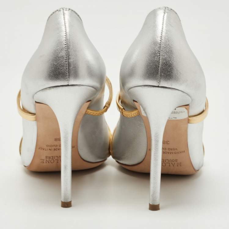 Pre Owned Malone Souliers Silver/Gold Leather Maureen Pumps Size 38