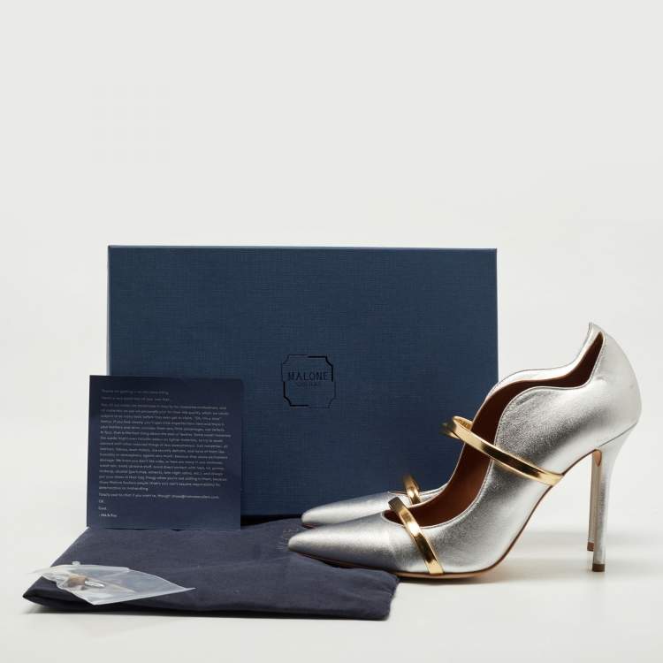 Pre Owned Malone Souliers Silver/Gold Leather Maureen Pumps Size 38