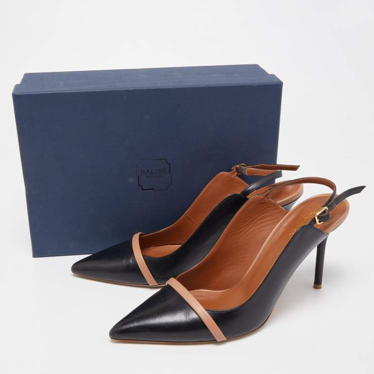 مملوكة مسبقًا Malone Souliers Black Leather Marion Slingback Pumps Size 41