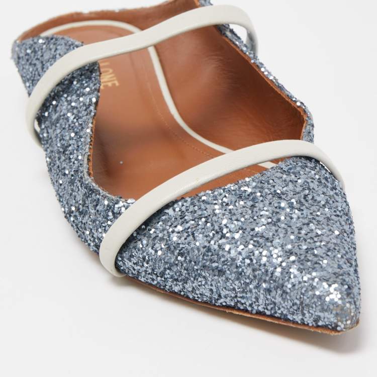 Pre Owned Malone Souliers Metallic Blue Glitter Maureen  Sandals Size 38.5