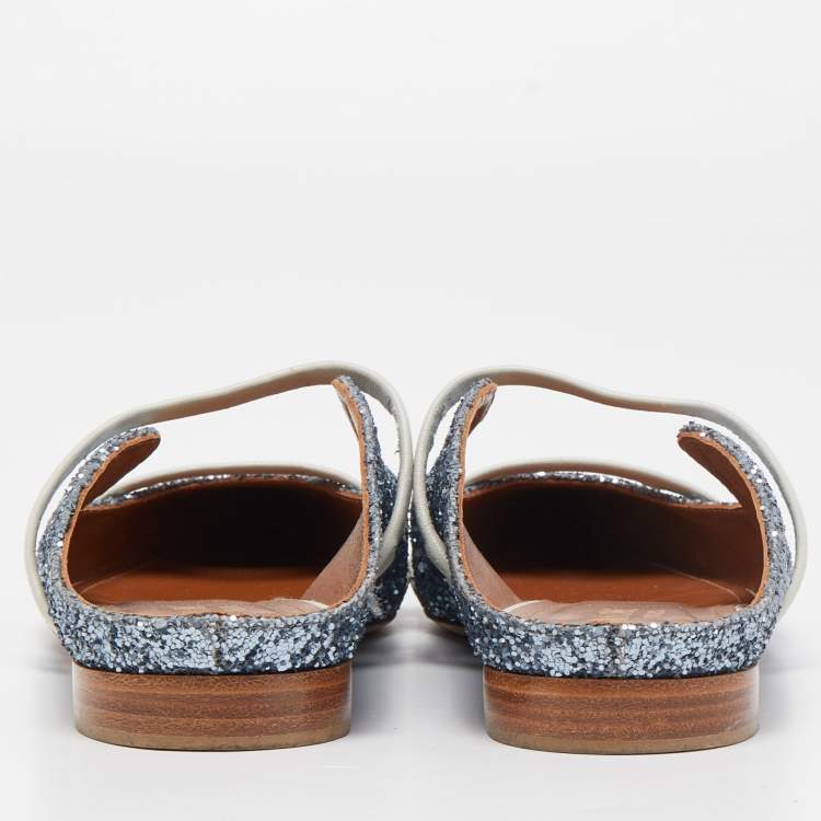 Pre Owned Malone Souliers Metallic Blue Glitter Maureen  Sandals Size 38.5