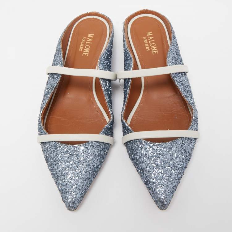 Pre Owned Malone Souliers Metallic Blue Glitter Maureen  Sandals Size 38.5