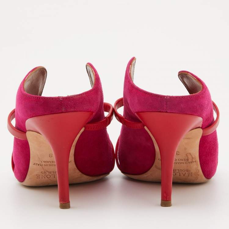 مملوكة مسبقًا Malone Souliers Pink/Red Suede and Leather Maureen Mules Size 38
