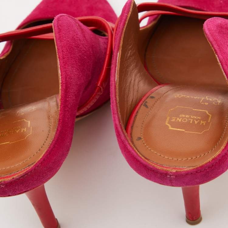 مملوكة مسبقًا Malone Souliers Pink/Red Suede and Leather Maureen Mules Size 38