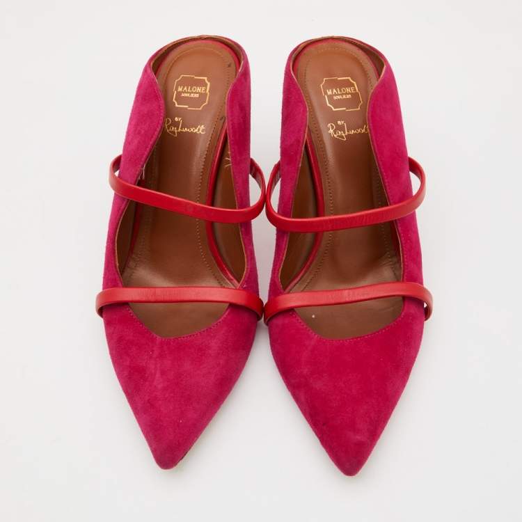 مملوكة مسبقًا Malone Souliers Pink/Red Suede and Leather Maureen Mules Size 38
