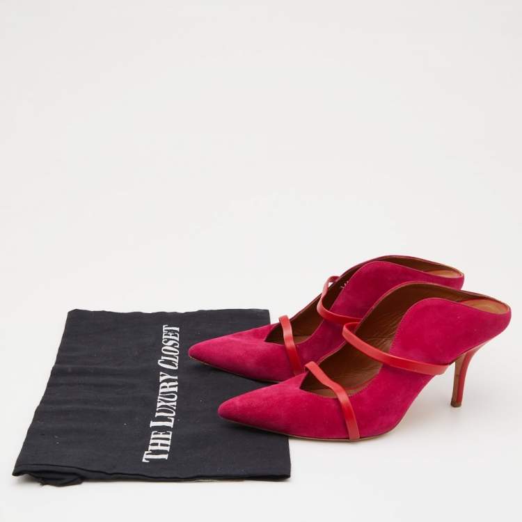 مملوكة مسبقًا Malone Souliers Pink/Red Suede and Leather Maureen Mules Size 38