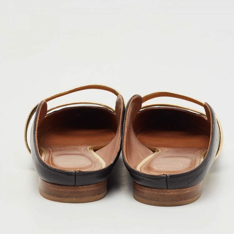 Pre Owned Malone Souliers Black/Gold Leather Maureen Flats Size 37.5