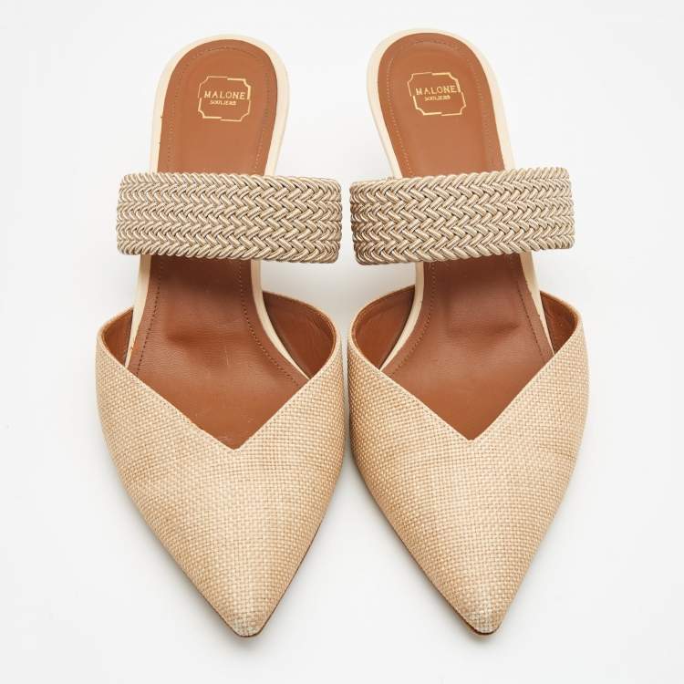 Pre Owned Malone Souliers Beige Canvas Maisie Mules Size 38.5