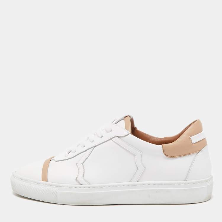مملوكة مسبقًا Malone Souliers White/Beige Leather Musa Sneakers Size 37