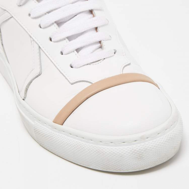 مملوكة مسبقًا Malone Souliers White/Beige Leather Musa Sneakers Size 37