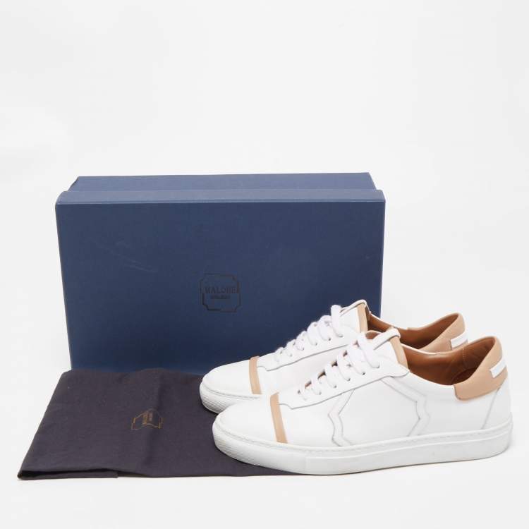 مملوكة مسبقًا Malone Souliers White/Beige Leather Musa Sneakers Size 37