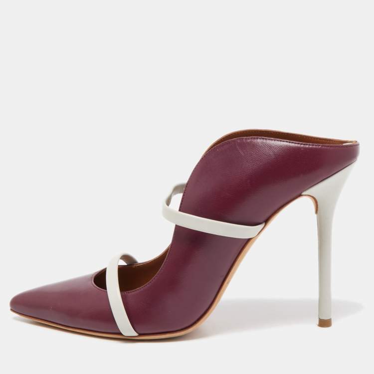 Pre Owned Malone Souliers Plum/Grey Leather Maureen Mules Size 40