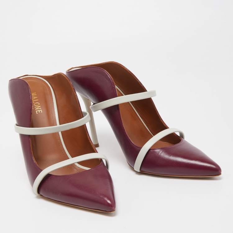 Pre Owned Malone Souliers Plum/Grey Leather Maureen Mules Size 40