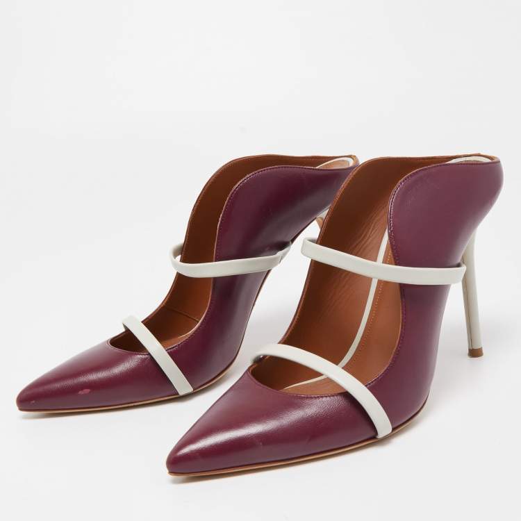 Pre Owned Malone Souliers Plum/Grey Leather Maureen Mules Size 40