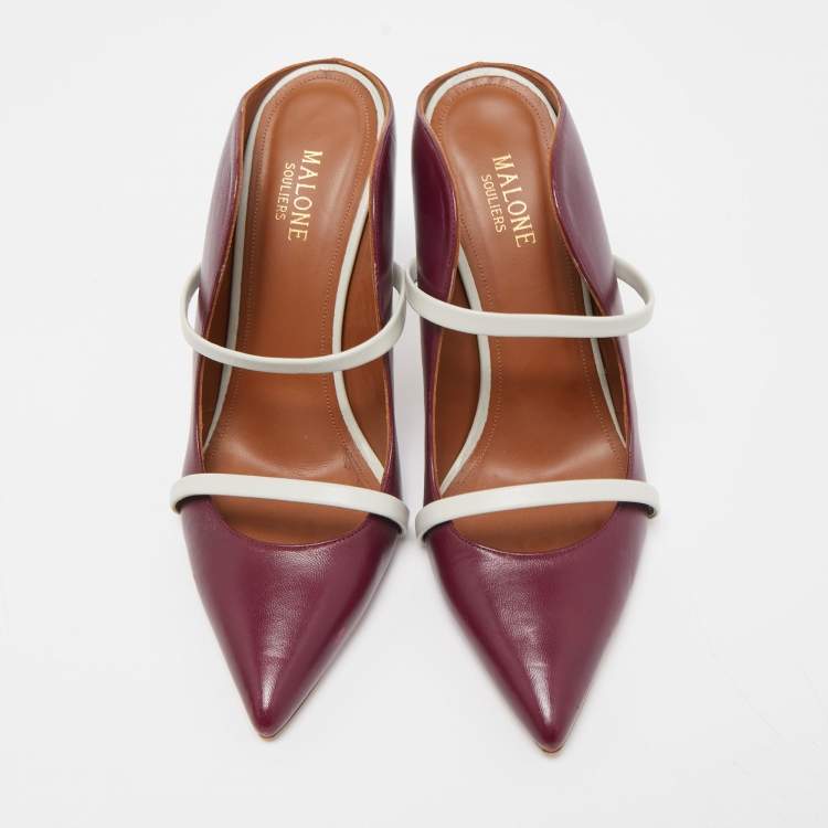 Pre Owned Malone Souliers Plum/Grey Leather Maureen Mules Size 40