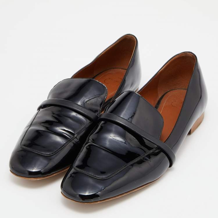 Pre Owned Malone Souliers Black Patent Leather Smoking Slippers Size 38