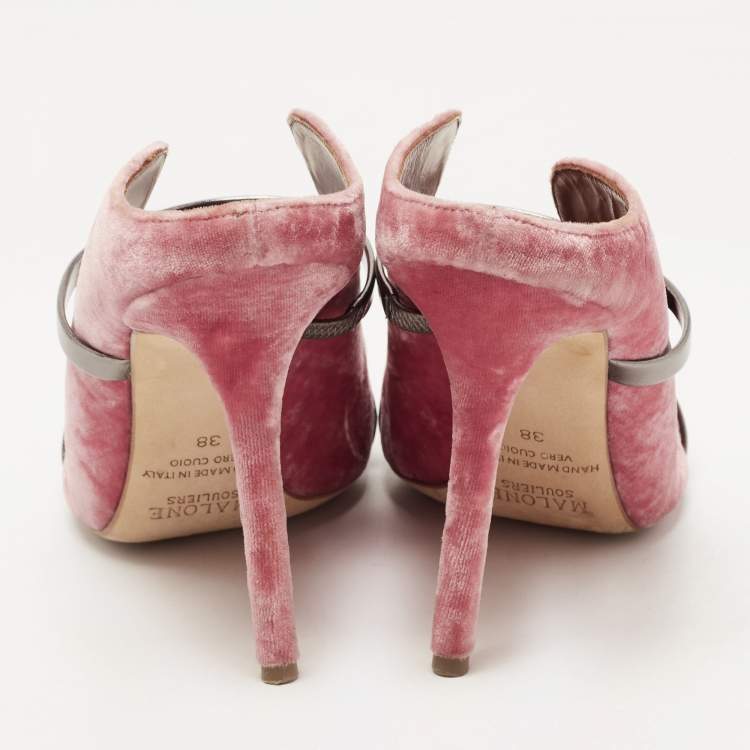 Pre Owned Malone Souliers Pink Velvet Maureen Mules Size 38