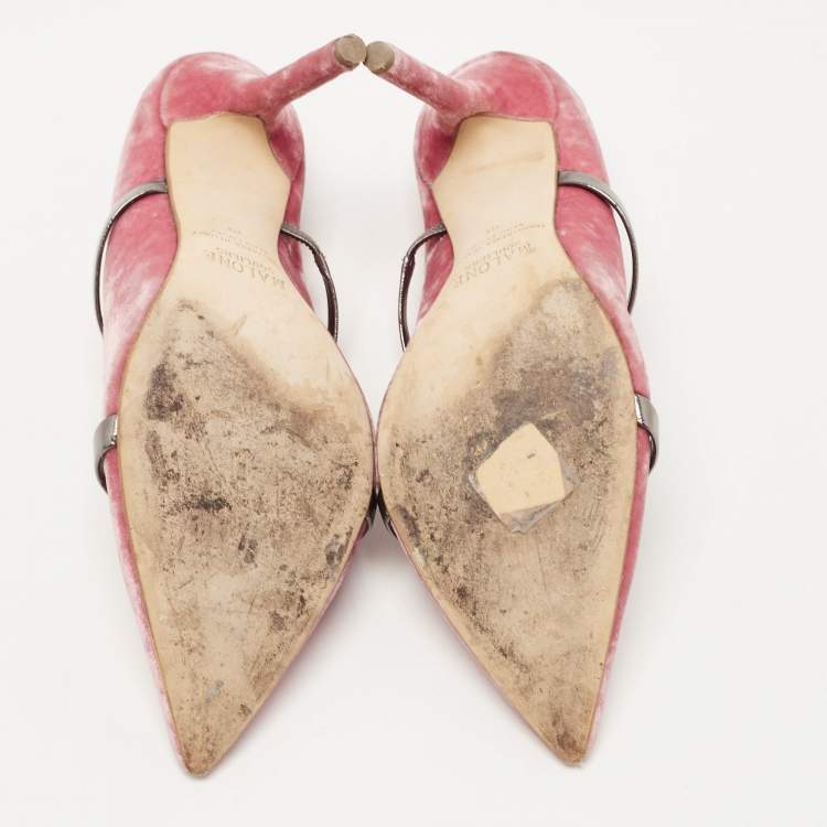 Pre Owned Malone Souliers Pink Velvet Maureen Mules Size 38