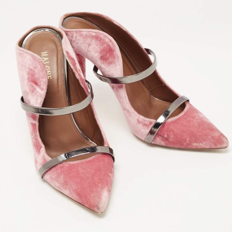 Pre Owned Malone Souliers Pink Velvet Maureen Mules Size 38