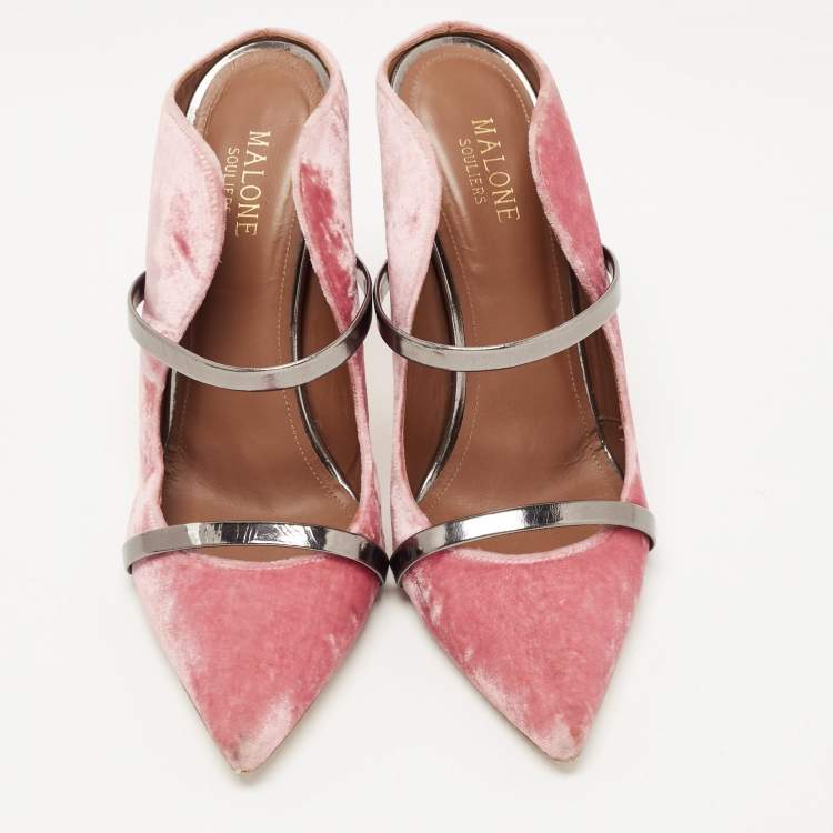 Pre Owned Malone Souliers Pink Velvet Maureen Mules Size 38