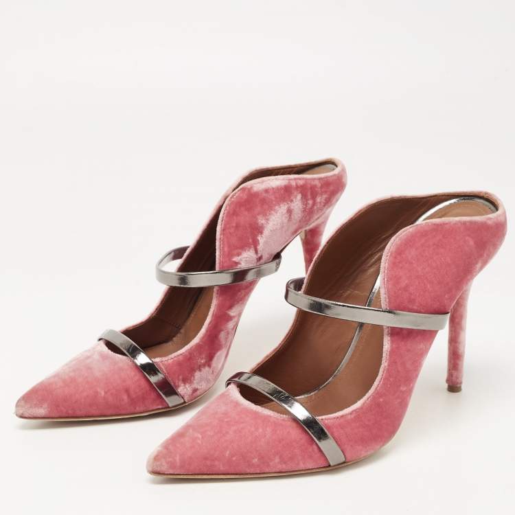 Pre Owned Malone Souliers Pink Velvet Maureen Mules Size 38