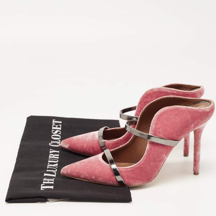 Pre Owned Malone Souliers Pink Velvet Maureen Mules Size 38