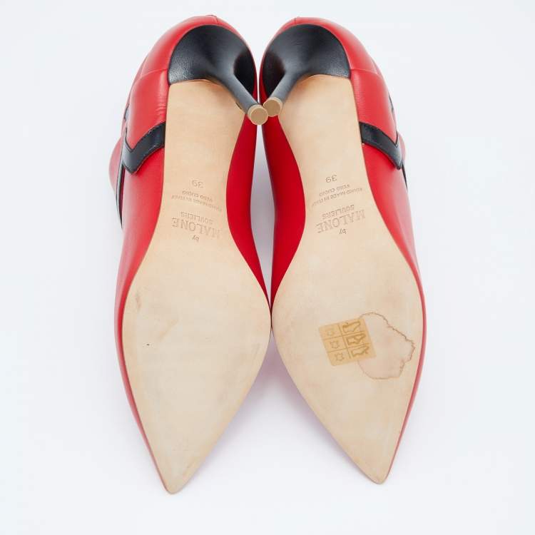 Pre Owned Malone Souliers x Emanuel Ungaro Red/Black Leather Amelie Ankle Boots Size 39