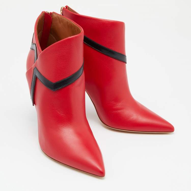Pre Owned Malone Souliers x Emanuel Ungaro Red/Black Leather Amelie Ankle Boots Size 39