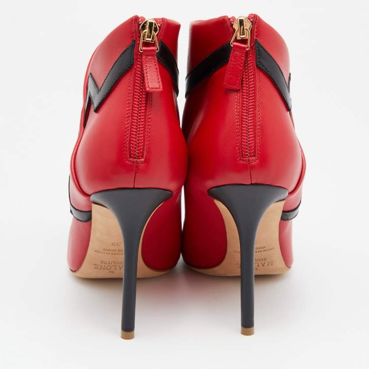 Pre Owned Malone Souliers x Emanuel Ungaro Red/Black Leather Amelie Ankle Boots Size 39