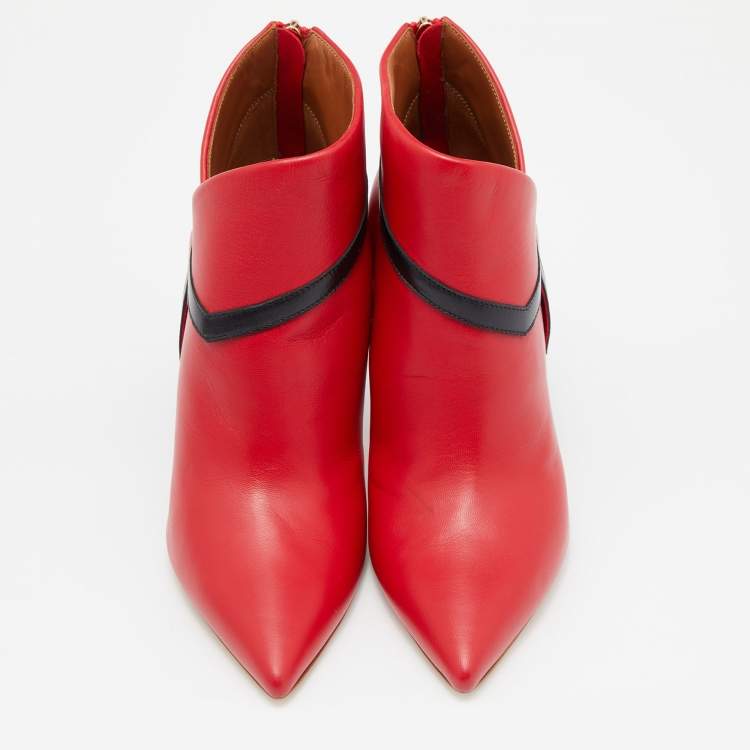 Pre Owned Malone Souliers x Emanuel Ungaro Red/Black Leather Amelie Ankle Boots Size 39