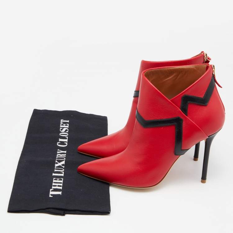 Pre Owned Malone Souliers x Emanuel Ungaro Red/Black Leather Amelie Ankle Boots Size 39