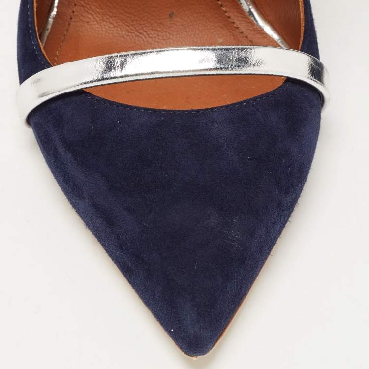 Pre Owned Malone Souliers Navy Blue/Silver Suede and Leather Robyn Pumps Size 39