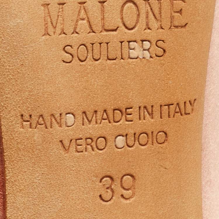 Pre Owned Malone Souliers Pink/Gold Satin and Leather Maureen Mules Size 39
