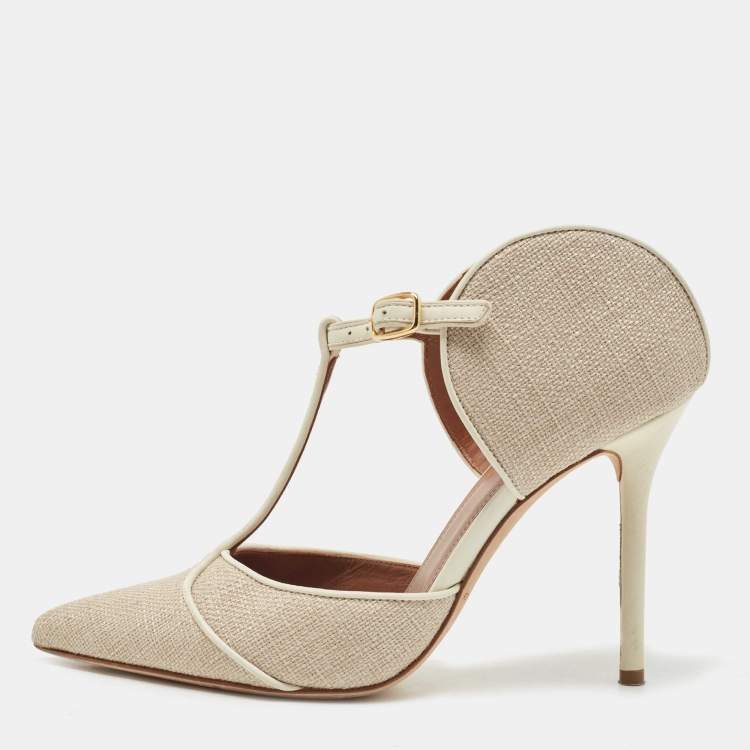 Pre Owned Malone Souliers Cream Canvas And Leather Trim Imogen Pumps Size 37