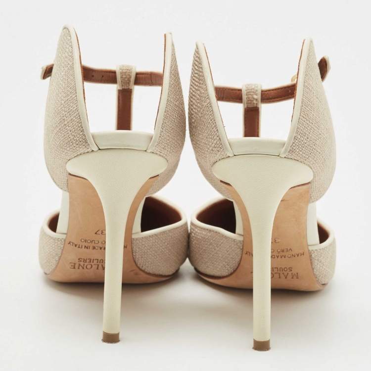 Pre Owned Malone Souliers Cream Canvas And Leather Trim Imogen Pumps Size 37