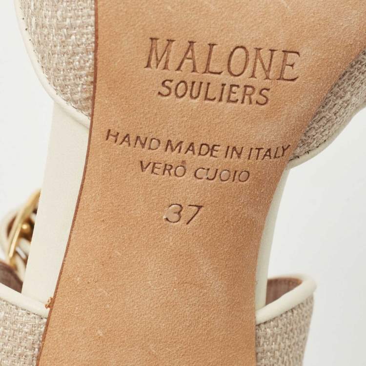 Pre Owned Malone Souliers Cream Canvas And Leather Trim Imogen Pumps Size 37