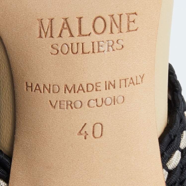 Pre Owned Malone Souliers x Roksanda Tricolor Leather and Woven Canvas Dana Ankle Strap Pumps Size 40