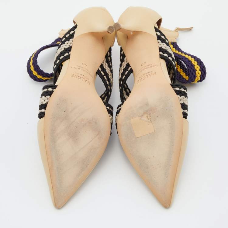 Pre Owned Malone Souliers x Roksanda Tricolor Leather and Woven Canvas Dana Ankle Strap Pumps Size 40