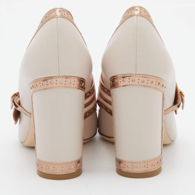 Pre Owned Malone Souliers Rose Gold/Light Pink Perforated Leather Ada Pumps Size 35.5