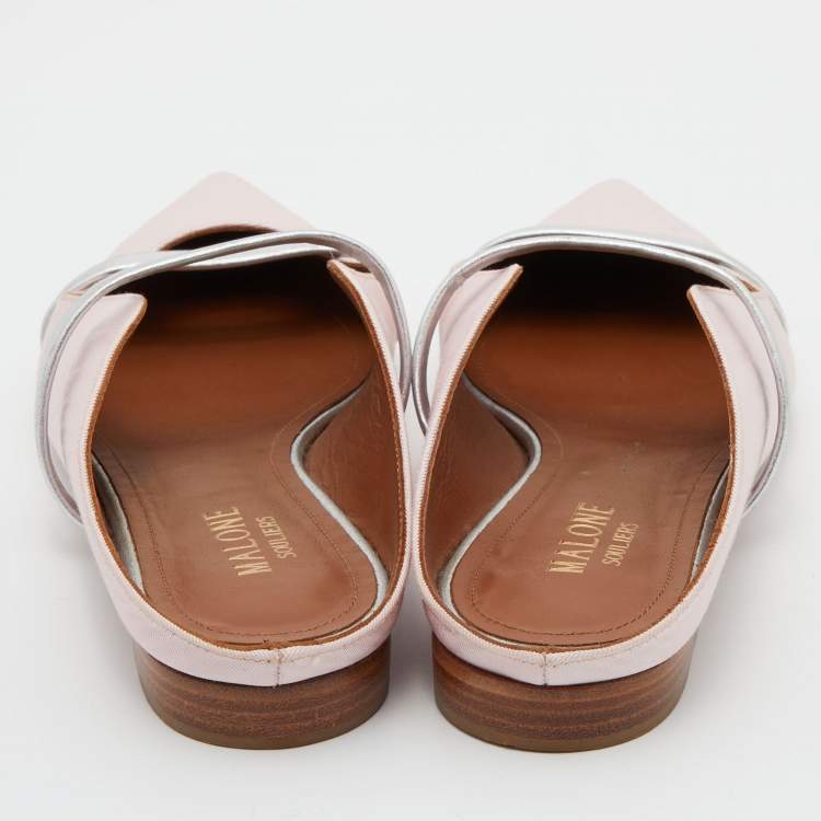 Pre Owned Malone Souliers Pink/Silver Canvas Maureen Flat Mules Size 35