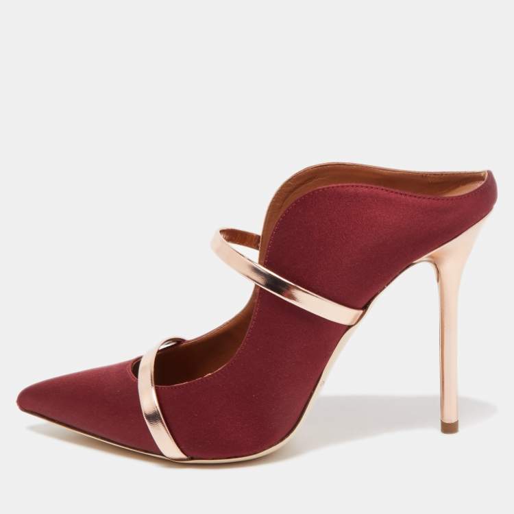 مملوكة مسبقًا Malone Souliers Burgundy Satin Maureen Mule Sandals Size 39