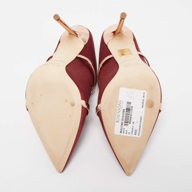 مملوكة مسبقًا Malone Souliers Burgundy Satin Maureen Mule Sandals Size 39