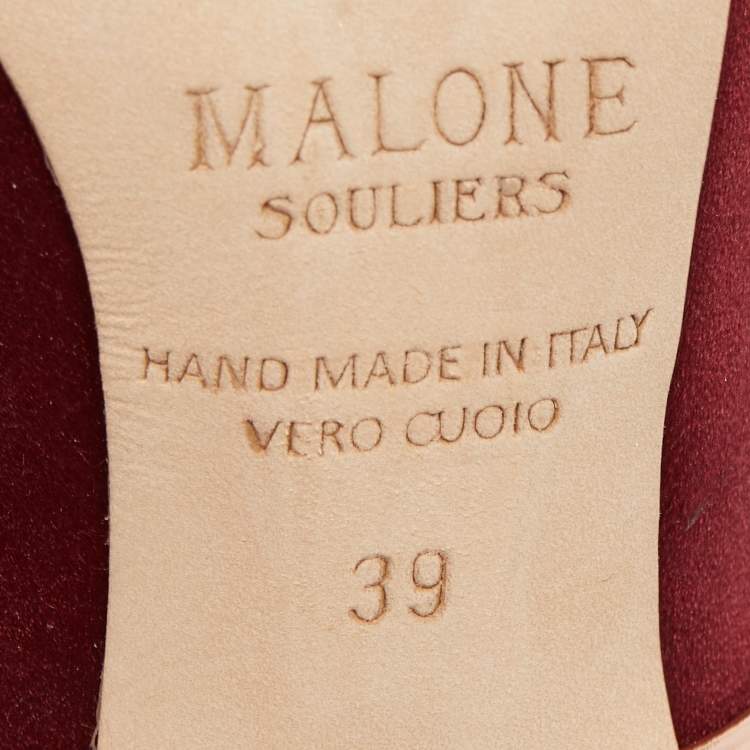 مملوكة مسبقًا Malone Souliers Burgundy Satin Maureen Mule Sandals Size 39