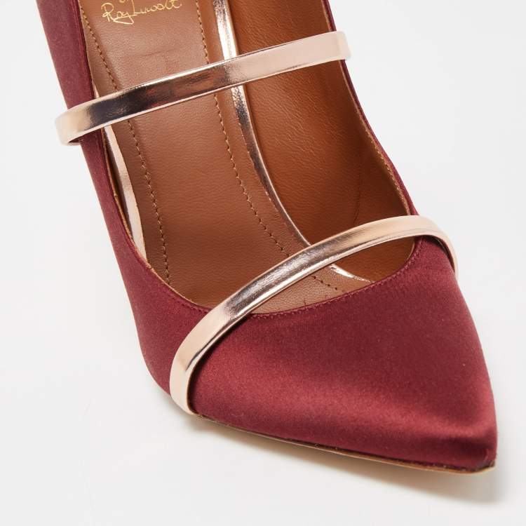 مملوكة مسبقًا Malone Souliers Burgundy Satin Maureen Mule Sandals Size 39