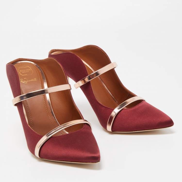 مملوكة مسبقًا Malone Souliers Burgundy Satin Maureen Mule Sandals Size 39