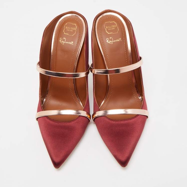 مملوكة مسبقًا Malone Souliers Burgundy Satin Maureen Mule Sandals Size 39