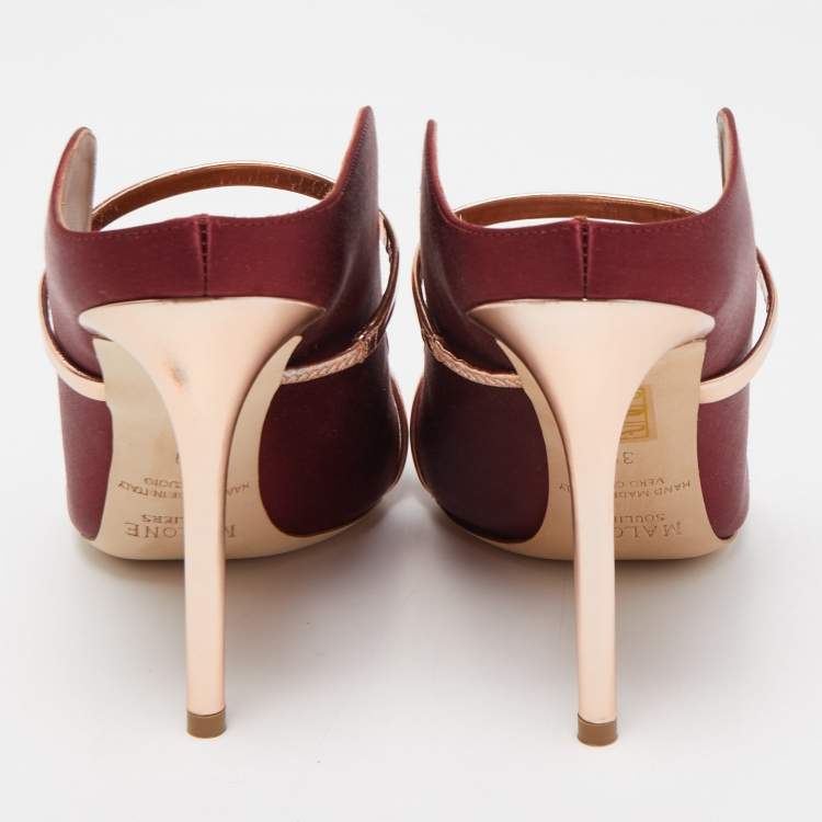 مملوكة مسبقًا Malone Souliers Burgundy Satin Maureen Mule Sandals Size 39