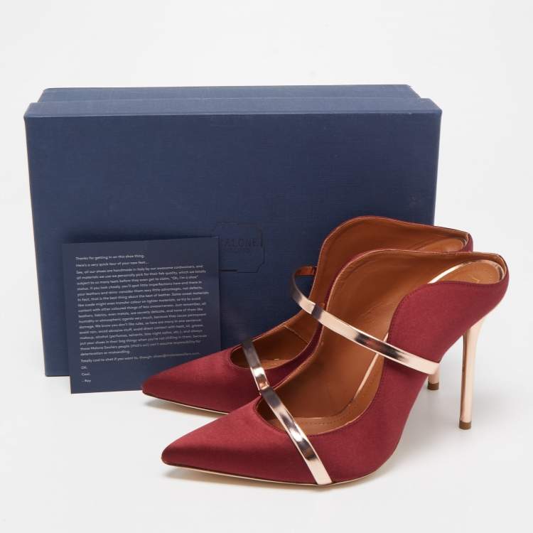 مملوكة مسبقًا Malone Souliers Burgundy Satin Maureen Mule Sandals Size 39