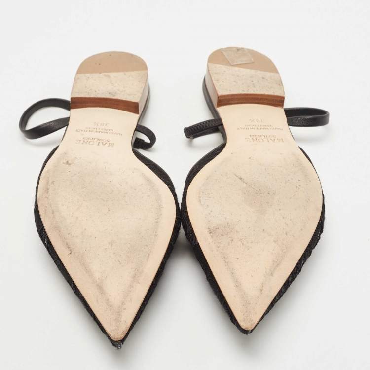 مملوكة مسبقًا Malone Souliers Black Lace and Leather Maria Slingback Flat Sandals Size 38.5